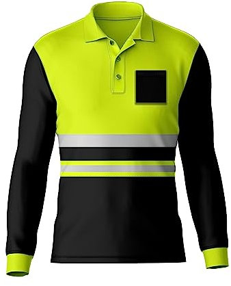trending babz Mens High Visibility Reflective Tape Hi Vis Safety Workwear Polo Shirt Long Sleeve Tee Contrast Tshirt Top Yellow Black