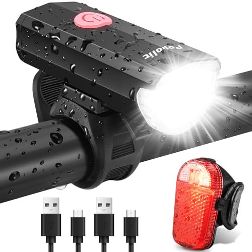 Popolic Fahrradlicht Set, Fahrradbeleuchtung StVZO Zugelassen 30/15 Lux, Fahrradlampe IPX4 Wasserdicht und USB Aufladbar mit Frontlichter x Rücklicht, Mountainbike Licht für Nachtfahrten