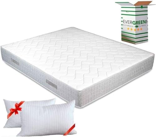 EVERGREENWEB Orthopädische Matratze 140x200 cm aus WATERFOAM Elastic, 25 cm Hoch + 2 Kissen aus Memory Foam Flocken, Ergonomisch, Atmungsaktiv Weiß Bezug, Hypoallergen, Antimilbe, Härtegrad H2/H6