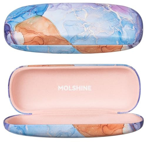 molshine Hartschalen-Brillenetui aus PU-Leder,tragbares Reise-Brillentasche für Männer,Frauen,Mädchen,Reisen,Studium,Arbeit(Blauer Marmor)