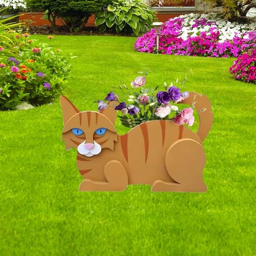 strolfay Pot de fleurs en forme de chat orange, cadeau pour les amoureux des animaux domestiques, pots de fleurs uniques, bureau, décoration de jardin intérieure ou extérieure (31,8 x 13 x 19,8 cm)