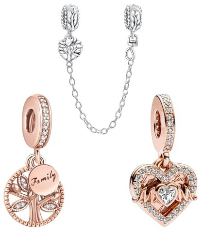 Amuefer 3 Piezas Árbol Genealógico & Mamá Charms para Pulseras y Collares, Colgante de Plata de Ley, Cumpleaños Navidad Joyería Regalos para Mujeres