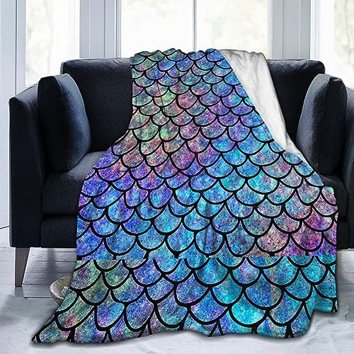 TORR Fleecedecke mit Regenbogen-Meerjungfrauen-Schuppen, weiche Flanelldecke, Dekoration für Couch, Sofa, Geschenke, 203 x 152 cm