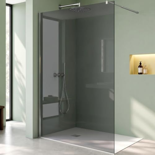Mai & Mai Duschwand für Dusche Duschabtrennung 90x200cm Walk-In Dusche | Duschtrennwand 10mm ESG-Sicherheitsglas NANO Glas Dunkelgrau BRAM3 Bremen02VG