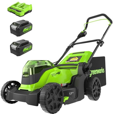 Greenworks 48V (2 x 24V) 17 Brushless Cordless Lawn Mower (2) 4.0Ah Batteries and Dual Port Fast Charger Included