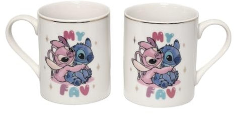 Divas World - Set mit 2 Tassen, Motiv Stitch & Angel Love – Keramik-Kaffeetassen – animierte Charaktere für romantisches und freundliches Geschenk – Stichgeschenke für Sie oder Ihn