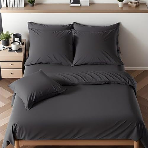 Cozyor Bettwäsche 200x200 allergikergeeignet, weich mit robustem Reißverschluss, Mikrofaser, 1x Deckenbezug + 2X Kissenbezug 40x80 cm, 3-teilig, anthrazit Nebula