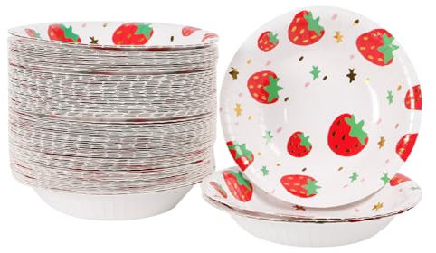 Geeklife 50pcs Gold Strawberry Disposable Paper Bowls,20oz Large Party Decorative Serving Bowls for Wedding,Birthday Party,Baby Shower and Home Party