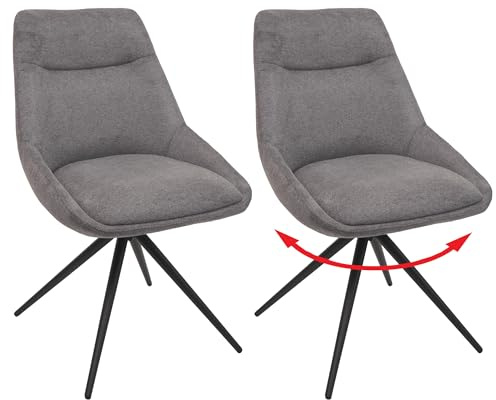 Mendler 2er-Set Esszimmerstuhl HWC-M65, Küchenstuhl Lehnstuhl Stuhl, drehbar Auto-Position Metall Stoff/Textil - grau