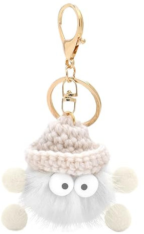 HENGBIRD Süßer Weicher Plüsch-Schlüsselanhänger, Flauschige Schlüsselhänger mit Bommeln, Autoschlüsselanhänger (Weiß)