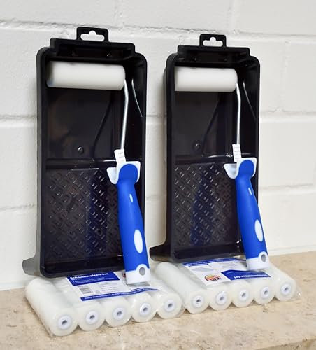 16-teiliges Lackierwalzen-Set mit 12 Schaumwalzen 10 cm für glatte Oberflächen, 2 Farbroller-Bügel, 2 Farbwannen – Perfekt für Lackierarbeiten, Türen & Möbel