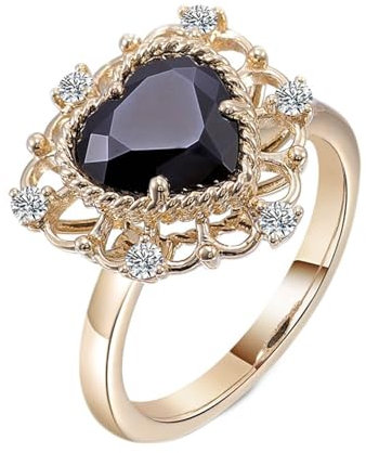 Wycian Herz Ring Verlobung, Ring Damen 47 9 Karat Gelbgold Moissanit Schwarz Npassbar Für Verlobung Trauringe Für Frauen