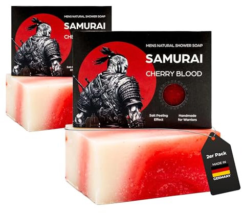 MEDUNA Samurai Cherry Blood 2er Pack Peeling-Seife Männer Mens Natural Shower Soap, Naturkosmetik, Naturseife, 100g, keine chemischen Zusätze, vegan, tierversuchsfrei