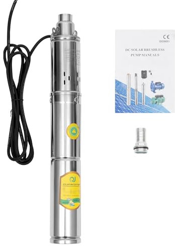 Bomba solar para pozos profundos, CC 24 V, 370 W, carcasa de acero inoxidable, bomba sumergible de 65 m, caudal nominal de 2 m³/h, bomba de agua sumergible para pozos, riego de granjas
