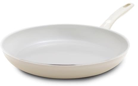GreenPan Dover Healthy Poêle à frire antiadhésive en céramique de 30,5 cm, sans PFAS, passe au lave-vaisselle, poignée confortable, blanc crème