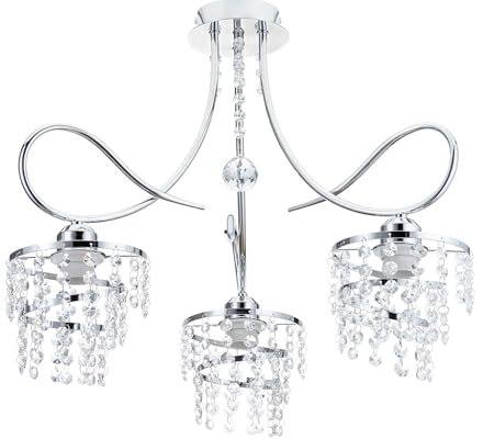 HowHomely Kronleuchter Modern aus Verchromtem Stahl | Chandelier 55x48 cm | Kristall Lampe für 3 Fassungen E27 | Kristall Deckenleuchte für Flur Esszimmer Badezimmer oder Wohnzimmer
