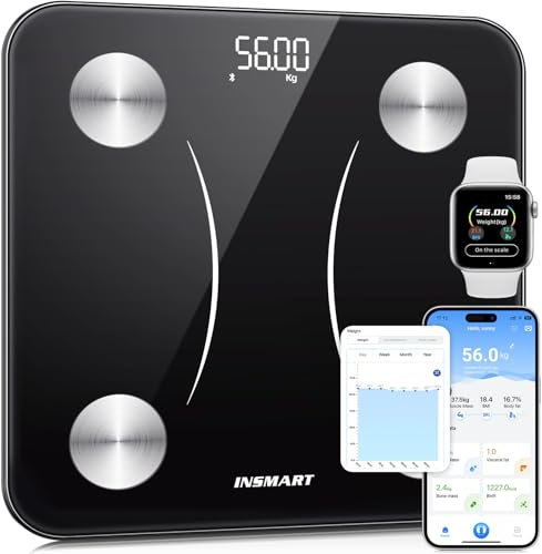 INSMART Waage für Körpergewicht, extra hohe Kapazität, intelligente Personenwaage mit ultrabreiter Plattform, 30,5 x 30,5 cm, Körperfettwaage mit großem LED-Display, Gesundheitsmonitor Sync