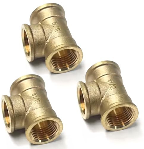 PipeSan – Raccord en T 3/4 en laiton (DN20) – Lot de 3 | Filetage intérieur BSP à 90° (G3/4 – 20/27) | Connexion 3 voies pour eau, gaz, air, chauffage