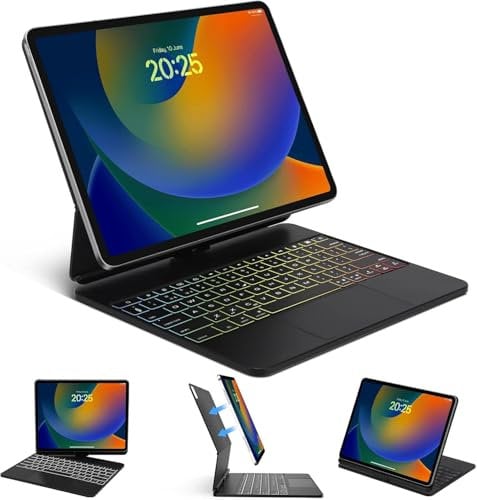 IVEOPPE Magnetic Keyboard Case for iPad Air 13 Inch M2 2024/ Air 13 M3 2025, Keyboard for iPad Pro 12.9'' 6th/5th/4th/3rd with Trackpad, Rugged Folio Cover-360° Swivel Rotating- British English- Black
