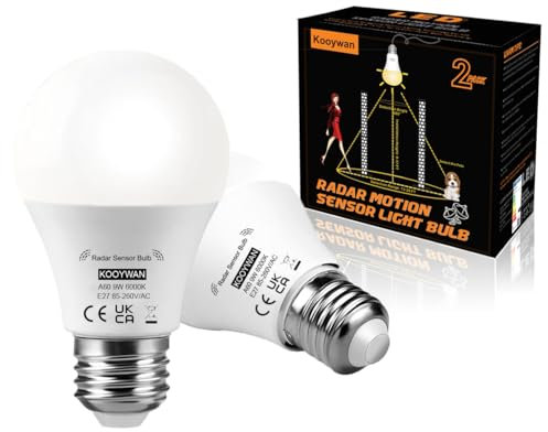 KOOYWAN 9W LED glühbirne mit RadarBewegungsmelder & Dämmerungssensor 6000K Kaltweiß,LED lampen mit doppelt sensor,für Innen- und Außenbereich. wand,keller,treppenbeleuchtung