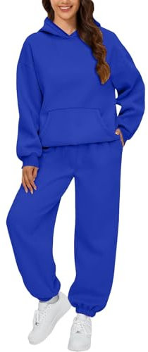Damen Trainingsanzug Set 2-Teilige Langarm Top + Lang Hosen Casual Hoodies Und Hosen Sportswear Jogger Hoodies Zweiteiler Damen Sportanzug Sportkleidung Frauen Set Primeday(1-Royal Blue,S)