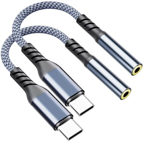 Adattatore USB C a Jack, 2 Pezzi Adattatore Cuffie USB C Jack 3.5 mm, Adattatore Aux USB C Audio Cavo Dongle Jack per i-Phone 15/16,Adattatore Cuffie per Sam-sung, Adattatore Aux per i-Pad,Grigio
