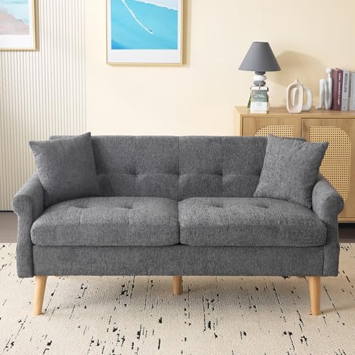 Doppelsofa, Polstersofa, Sofa mit dicken Kissen, Modernes Design, Polstermöbel, Chenille-Stoff, Geeignet für Wohnzimmer, Schlafzimmer, Wohnung, 162x74x77cm (Grau)
