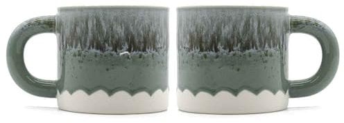 Scandi Home Set of 2 480ml Terra Fusion Ombre Reactive Glaze Ceramic Mugs (Grey & Green)