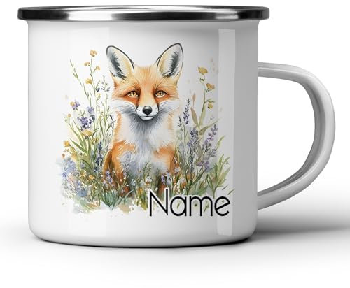 GRAZDesign Emaille Becher 300ml mit Fuchs Motiv personalisierbar Wildtiere