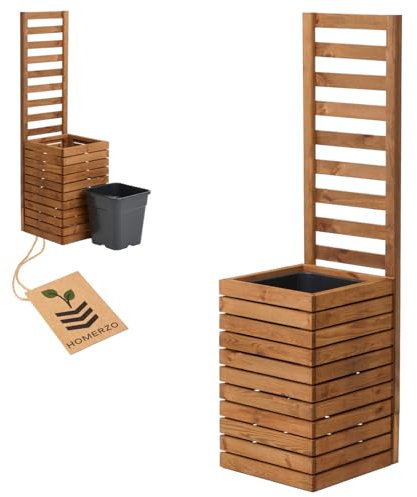 Macetero con enrejado y celosía con jardinera de madera, para jardín, balcón, terraza, bancal alto con inserto para plantas de plástico de 18 L (marrón horizontal, 36 x 36 x 55 x 130 cm altura)