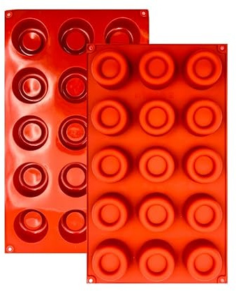 Moule en Silicone,1 Moule Cercle avec Revêtement Antiadhésif, Pâtisserie pour Muffins, Brownies, Gâteaux, Pudding, Glaçons, Gelée, Quiches (29 x 17 cm) – 15 cavités