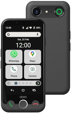 Doro - Smartphone Aurora A10 - Telefono cellulare per anziani - Facile da usare - Tasto assistenza con localizzazione GPS - Compatibile con apparecchi acustici - Cavo USB incluso - Grafite