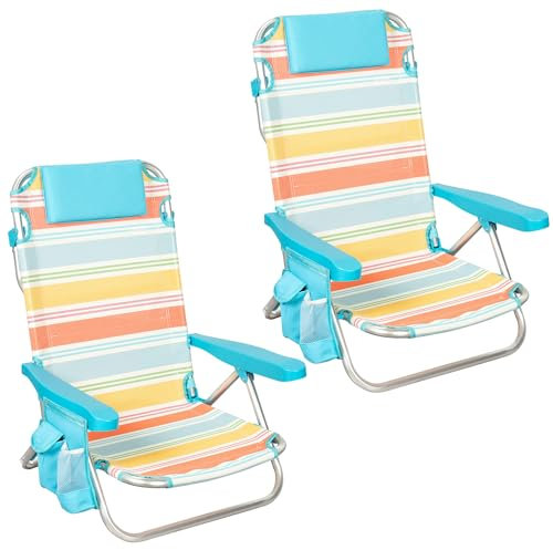 AKTIVE Pack 2 sillas Plegables Playa Aluminio 5 Posiciones con cojín y Bolsillos, 48 x 47 x 74 cm, textileno Multicolor, Asas Tipo Mochila, Modelo Santorini (85508)