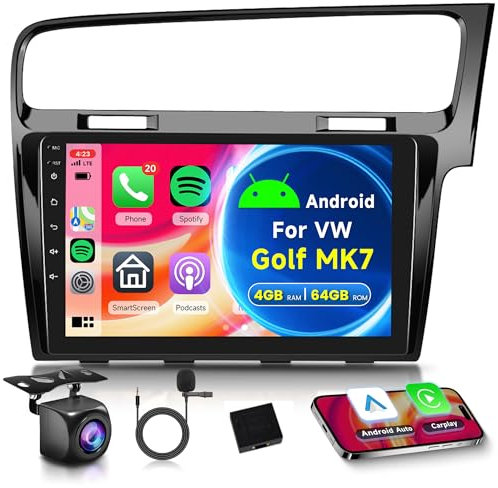 4G 64G for VW Golf MK7 2013-2018 Android Car Radio with Wireless Carplay, 10.1 inch Touch Screen Car Stereo Android Auto GPS Navigation Bluetooth FM RDS GPS WIFI Backup Camera