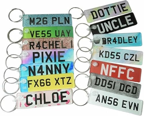 Pixie's Gifts Custom License Plate Keychain 8cm - Personalised Number Plate Keychain - Mini Number Plate Key Ring - Gift for New Car & Just Passed Milestones (Galaxy)