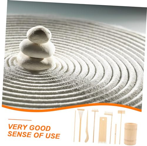 BESTonZON Mini Râteau De Jardin Zen en Bois Naturel 7 Pièces, Outils Miniatures pour Table De Contemplation, Décoration Zen Et Loisirs Créatifs, Coffret Complet Porte-Outil en Bambou