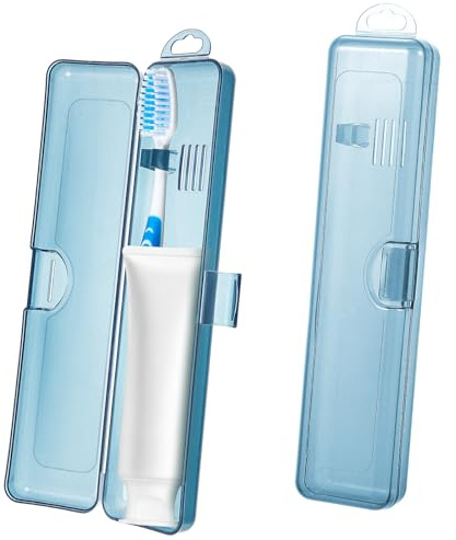 Classicseali 2 Stück Klare Zahnbürstenbox, Zahnbürste Reiseetui | Zahnbürsten Etui, Tragbarer Kunststoff Toothbrush Case mit Sicherem Verschluss für Reisen Familie,Blau,20x4.6x2.8cm