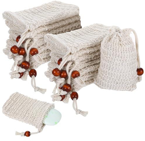 20 Stück Seifensäckchen Sisal Seifensäckchen, 100% Sisal Baumwolle Seifensäckchen für Feste Seife, Seifensack Seifenbeutel, Seifenverpackung Seifenbeutel für Feste Seife, Natur Seifen Säckchen