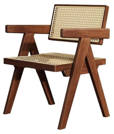 PINGSHI Boutique UK Gepolsterte Esszimmerstühle aus Rattan im Landhausstil mit Armlehne und Rückenlehne, Küchenstuhl Holz for das Esszimmer