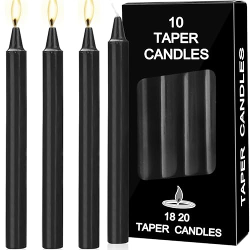 ALLAVA 10 Stück Glatte Stabkerzen Schwarz, 100% Paraffin, 6 Stunden Brenndauer, für Kerzenrohling Kommunion, Taufe, Geburtstag, Hochzeit, Kerze zum Verzieren, Höhe 19cm, Ø18mm