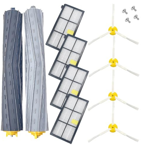 Kit di manutenzione di ricambio spazzole in gomma x2, spazzola laterale x4 e filtro x4, compatibile con iRobot Roomba serie 800 900 aspirapolvere robot 860 870 866 886 880 866 890 891 896 960 966 976