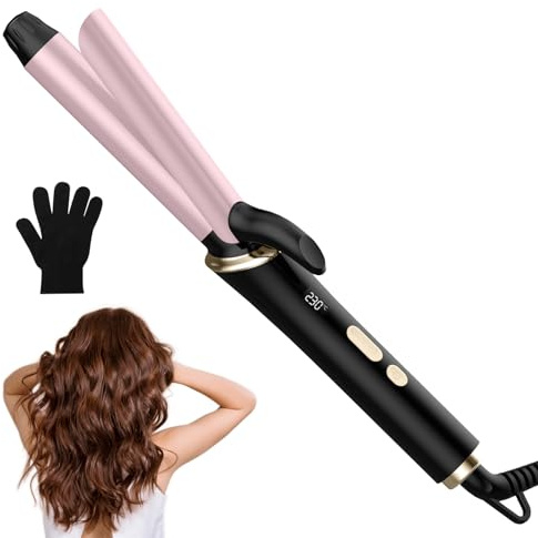 Lockenstab 25mm, Lockenstab Große Locken, Lockenstav Dicke Locken mit LCD Display, Curling Iron 110-240V, Haarcurler PTC 30S Schnellheizung