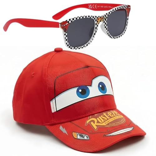 Disney Cars | Stitch | Minnie Maus Baseballkappe & Sonnenbrille | Hut & Sonnenbrille mit UV-400-Schutz für Kinder | Sommer-Accessoires-Set für Strand & Urlaub