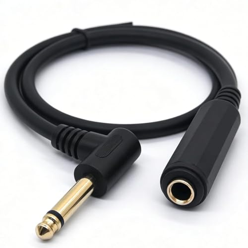 AmiCera Rechtwinklige 6,35 Stecker auf Buchse, Kurzes Audiokabel 50cm, 1/4 Stereo TRS Kopfhörer-Verlängerungskabel für Gitarre, AMP, Synthese, Verstärker, Lautsprecher, Piano (Mono channel)