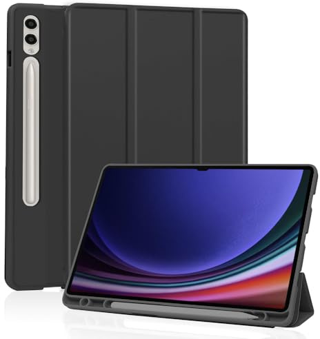 Techsuit für Samsung Galaxy Tab S9 Ultra und S10 Ultra Hülle mit Stifthalter, Dreifach Ständer, Schlankem Design, Auto Sleep Wake, Präzisen Aussparungen, Flex Trifold Series, Schwarz