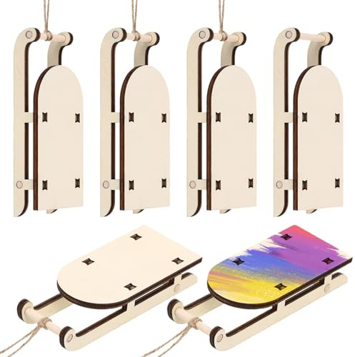 WATIIFUFU 6 Stück Kleiner Holzschlitten als Weihnachtsschlitten Ornament mit Feiner Verarbeitung und Multifunktionaler Tischdekoration für Festliche Anlässe und Büro