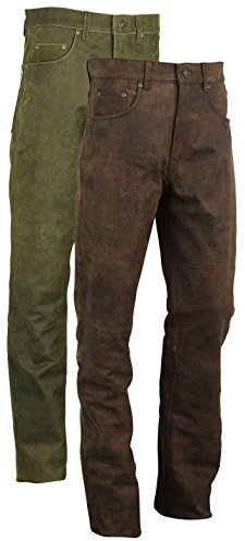 Fuente Lederhose Herren lang - Lederjeans Damen Herren, Lederhose Jeans 501 Braun antik- Motorrad Lederjeans- Trachten Lederhose lang, Jagd Lederhose