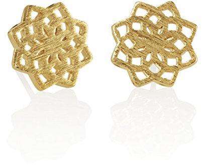 Nanama Mandala Ohrstecker Gold für Damen, gebürstetes Finish, kleine geometrische Ohrringe Gold für Frauen und Mädchen mit elegantem gebürstetem Finish, Goldschmuck fur Damen