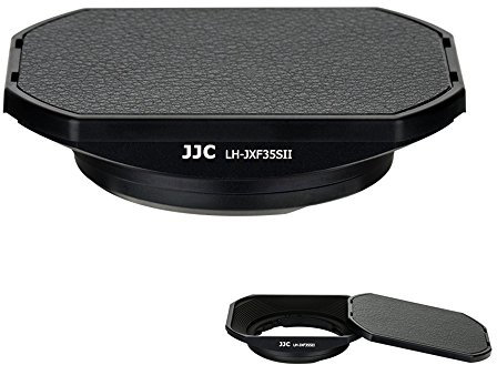 JJC LH-JXF35SII Gegenlichtblende aus schwarzem Metall, quadratisch, Bajonett-Gegenlichtblende für Fujinon XF 35 mm F2 R WR/ FUJINON XF 23 mm F2 R WR, Fuji 35 mm F2 Gegenlichtblende, Fuji 23 mm F2, Schiebe-Frontkappe, ersetzt Fujifilm LH-XF35-2 Gegenlichtblende