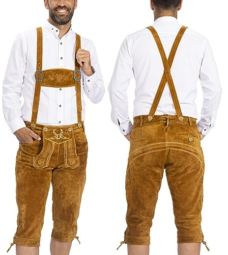 Bavaria Trachten Lederhosen - Authentic German Genuine Leather Pants - Light Brown - Knees Length